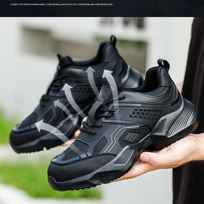 satın al Dayanıklı Siyah Özel Logo Güvenlik Ayakkabıları Nefes Alıcı TPU Uçan örgü ve Kevlar orta tabanlı online manufacture