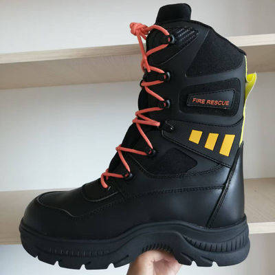 İtfaiyeci Güvenlik Çizmeleri Siyah Sığır Derisi Çalışma Çizmeleri Kauçuk Üstü Çelik Ayak Parmağı Anti-Kırılma Kevlar Anti-Dayanıklı Çalışma Ayakkabıları